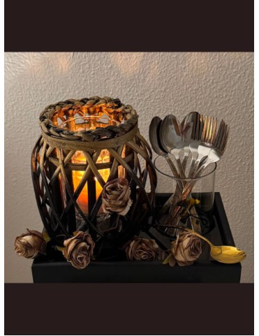 Rustic Rose Lantern Cutlery Holder