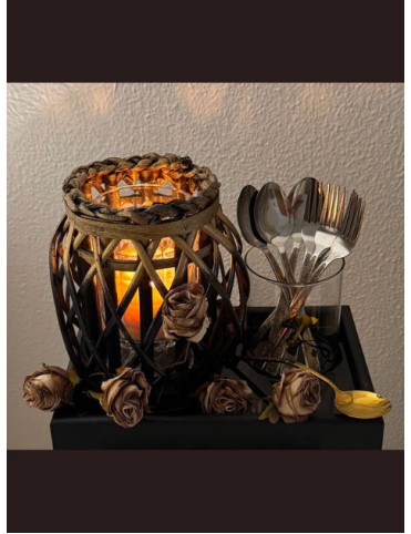 Rustic Rose Lantern Cutlery Holder